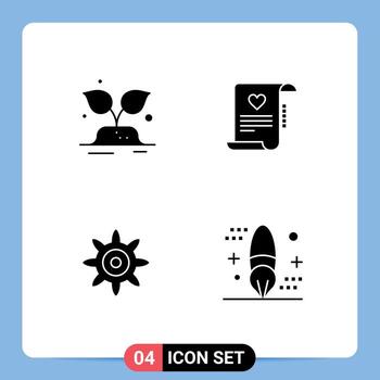 Pack of 4 Modern Solid Glyphs Signs and Symbols for Web Print Media such as green setting save document brush Editable Vector Design Elements