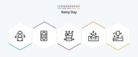 Rainy 25 Line icon pack including wind. blowing. miscellaneous. water. rain vector