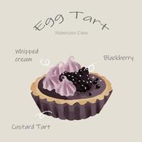 Watercolor cakes with blackberry tart vector