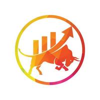 Bull with chart bar logo design. Finance vector logo design.