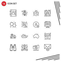 16 User Interface Outline Pack of modern Signs and Symbols of molecule atoms ladybug real estate construction Editable Vector Design Elements