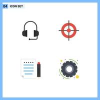 conjunto moderno de 4 iconos planos pictograma de auriculares papel negocio objetivo engranaje elementos de diseño vectorial editables vector