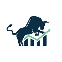 Bull with chart bar logo design. Finance vector logo design.