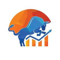 Bull with chart bar logo design. Finance vector logo design.