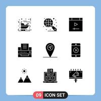 9 Thematic Vector Solid Glyphs and Editable Symbols of phone map computer gps fax Editable Vector Design Elements