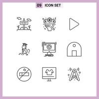 Group of 9 Modern Outlines Set for addition repair celebrate construction drill Editable Vector Design Elements