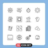 Set of 16 Modern UI Icons Symbols Signs for cog timer sport time fast Editable Vector Design Elements