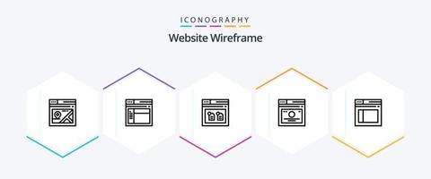 Website Wireframe 25 Line icon pack including page. quicklinks. archive. page. layout vector