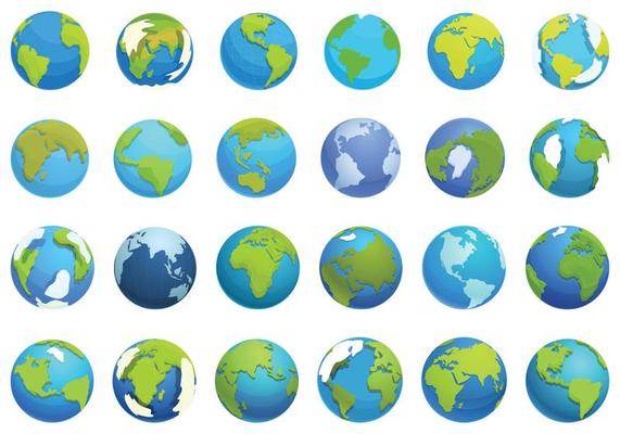 Globe icons set cartoon vector. Earth map