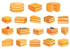 Napoleon cake icons set cartoon vector. Food wedding vector