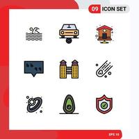 User Interface Pack of 9 Basic Filledline Flat Colors of construction building vehicles quote bubble Editable Vector Design Elements