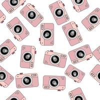 Valentine's day seamless pattern with hand-drawn hearts and cameras vector