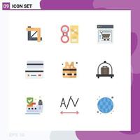 9 Universal Flat Color Signs Symbols of lifejacket payment powder debit card Editable Vector Design Elements