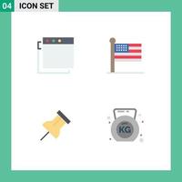 conjunto de 4 iconos planos vectoriales en la cuadrícula para aplicaciones con mancuernas estados papel gimnasio elementos de diseño vectorial editables vector