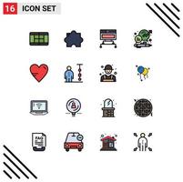 16 Universal Flat Color Filled Line Signs Symbols of education love database heart management Editable Creative Vector Design Elements