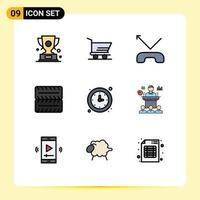 9 Universal Filledline Flat Colors Set for Web and Mobile Applications watch time call school vehicles Editable Vector Design Elements