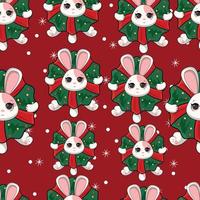 Cute Christmas seamless pattern with cute bunny vector