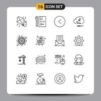 Set of 16 Modern UI Icons Symbols Signs for flower develop development coding cloud Editable Vector Design Elements