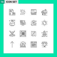 Modern Set of 16 Outlines and symbols such as beauty mailbox direction mail school Editable Vector Design Elements