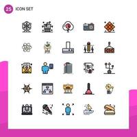 Group of 25 Modern Filled line Flat Colors Set for chess photo data picture camera Editable Vector Design Elements