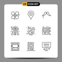 Outline Pack of 9 Universal Symbols of product money moustache magnifying men Editable Vector Design Elements