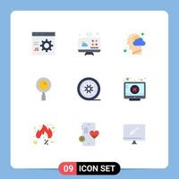 Flat Color Pack of 9 Universal Symbols of search magnifier internet of things find mind Editable Vector Design Elements