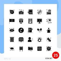 25 Universal Solid Glyphs Set for Web and Mobile Applications stair job wifi fireman shield Editable Vector Design Elements