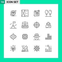 Pictogram Set of 16 Simple Outlines of bag mountain commission adventure balloon Editable Vector Design Elements