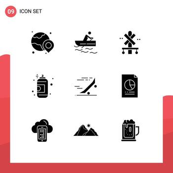 Conjunto de 9 glifos sólidos universales para aplicaciones web y móviles elementos de diseño de vectores editables en spray de artes cruzadas de pintura