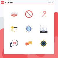 User Interface Pack of 9 Basic Flat Colors of modern connections toy business honey dipper Editable Vector Design Elements