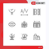 Outline Pack of 9 Universal Symbols of dollar bag media vision face Editable Vector Design Elements