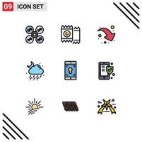 Modern Set of 9 Filledline Flat Colors Pictograph of mobile application application arrow moon rain Editable Vector Design Elements