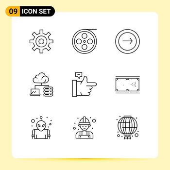 conjunto de 9 contornos vectoriales en cuadrícula para elementos de diseño vectorial editables de navegación de red de aplicaciones de servidor similares vector