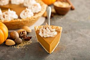 Traditional pumpkin pie with whipped cream photo