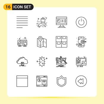 conjunto de esquemas de interfaz móvil de 16 pictogramas de arquitectura de poder de usuario en la planificación de elementos de diseño de vectores editables