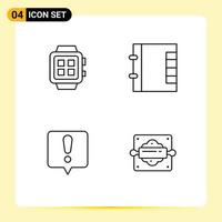 Mobile Interface Line Set of 4 Pictograms of electronic error message technology folder bakery Editable Vector Design Elements