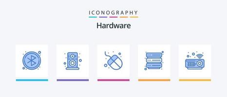 paquete de iconos de hardware azul 5 que incluye . proyector. hardware. hardware. seguridad. diseño de iconos creativos vector