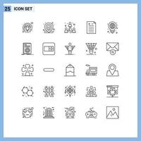 Modern Set of 25 Lines Pictograph of pen globe staff bulb test Editable Vector Design Elements