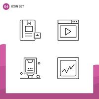 Pictogram Set of 4 Simple Filledline Flat Colors of book video page knowledge interface media announcement Editable Vector Design Elements