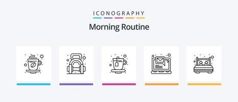 Morning Routine Line 5 Icon Pack Including . egg. mirror. breakfast. shower. Creative Icons Design vector