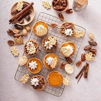 Mini pumpkin and pecan pies baked in muffin tin photo