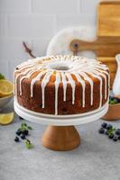 Lemon blueberry pound cake with powder sugar glaze photo