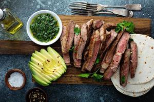 Mexican steak with avocado and green sauce photo