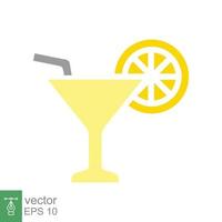 Glass of lemonade with a lemon half slice and a stripped straw. Summer drink. Refreshing beverage. Simple flat icon style. Vector illustration isolated on white background. EPS 10.