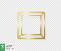 Golden border frame with light shadow and light affects. Gold decoration in minimal style. Graphic metal foil element in geometric thin line rectangle shape. Vector illustration EPS 10.