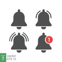 Message bell icon set. Simple flat style. Alert ringing, notice, notification, doorbell symbol for social media, subscriber alarm concept. Vector illustration isolated on white background. EPS 10.