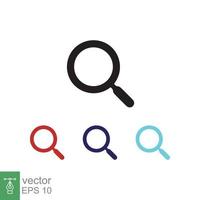 Magnifying glass or search icon. Simple flat style. Lupe lens, find, look, seek, zoom tool, enlarge, search button concept. Vector illustration isolated on white background. EPS 10.