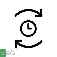 Passage of time icon. Simple outline style. Clock with round arrow, countdown timer, clockwise, flat design, circle clock line symbol. Vector illustration isolated on white background. EPS 10.