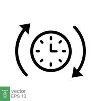 Passage of time icon. Simple outline style. Clock with round arrow, countdown timer, clockwise, flat design, circle clock line symbol. Vector illustration isolated on white background. EPS 10.