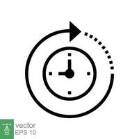 icono de paso del tiempo. estilo de esquema simple. reloj con flecha redonda, temporizador de cuenta regresiva, en el sentido de las agujas del reloj, diseño plano, símbolo de línea de reloj circular. ilustración vectorial aislado sobre fondo blanco. eps 10. vector